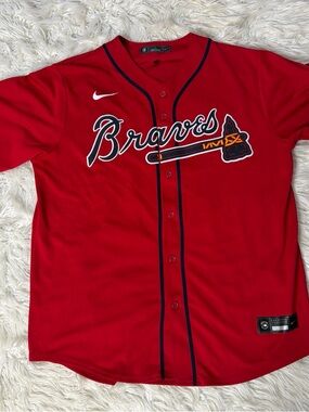 Nike Red Braves Baseball Jersey with Navy & White Trim